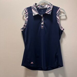 Adidas 2 Pc Sporty Chic Skort & Sleeveless Polo Set, Sz M, Blue, Pink, White